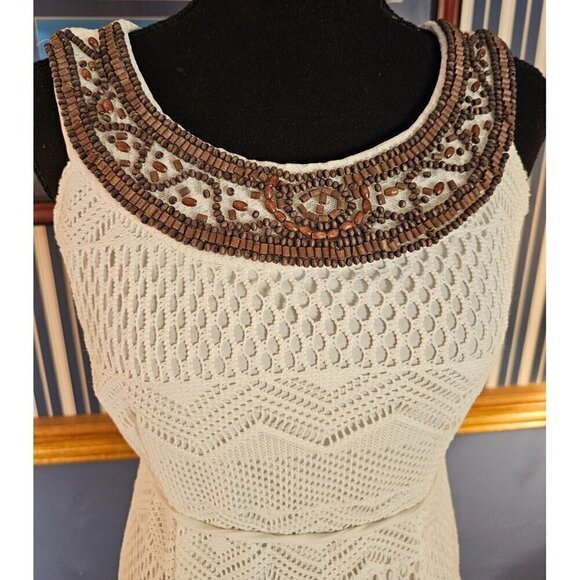 Vintage-Inspired Studio One NY Ivory Maxi Dress Beaded Collar & Drawstring Back - Picture 3 of 7